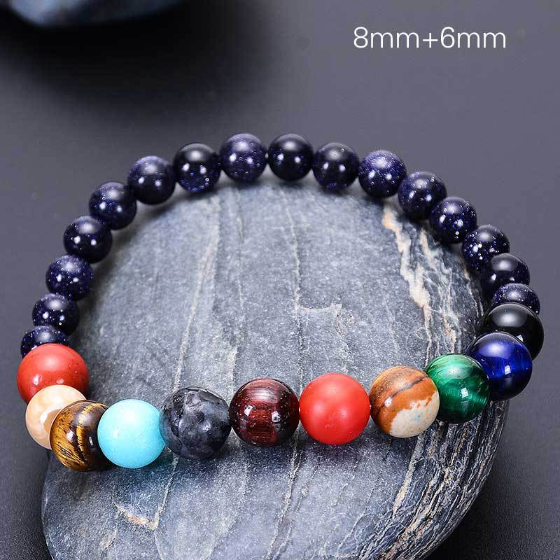 Piedra de arena azul natural al por mayor la pulsera de ocho planetas